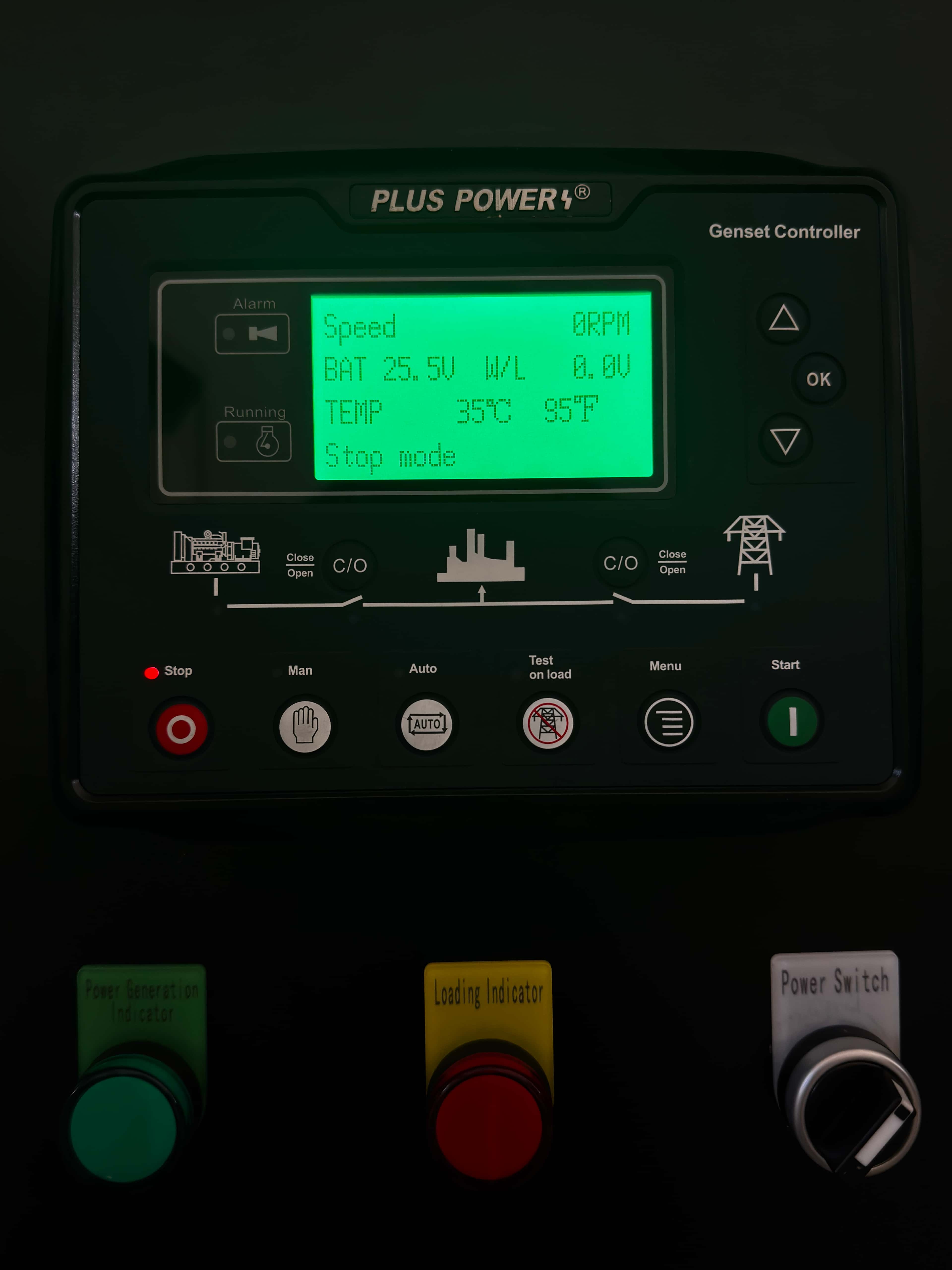 Agregat PlusPower - panel sterowania z podświetleniem